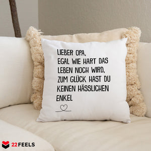 22Feels® Opa Geschenk vom Enkel - Kissen mit Spruch (Weiss 40x40cm)-Kissen Weiss 40x40-22Feels
