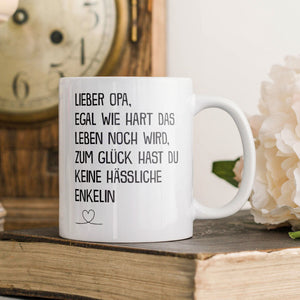 22Feels® Geschenk für Opas von Enkelin - Tasse mit Spruch: Egal Wie Hart (Weiss, 320ml)-Weisse Tasse 320ml-22Feels