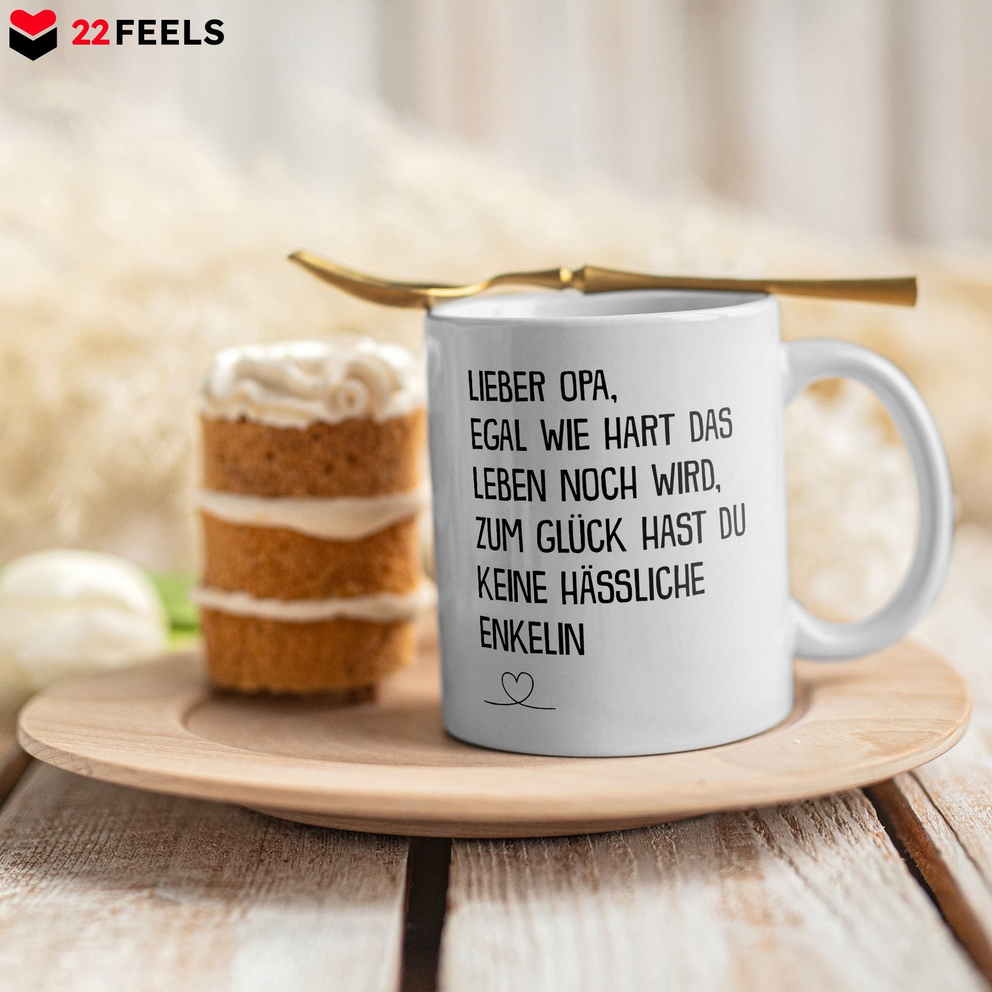 22Feels® Geschenk für Opas von Enkelin - Tasse mit Spruch: Egal Wie Hart (Weiss, 320ml)-Weisse Tasse 325ml-22Feels