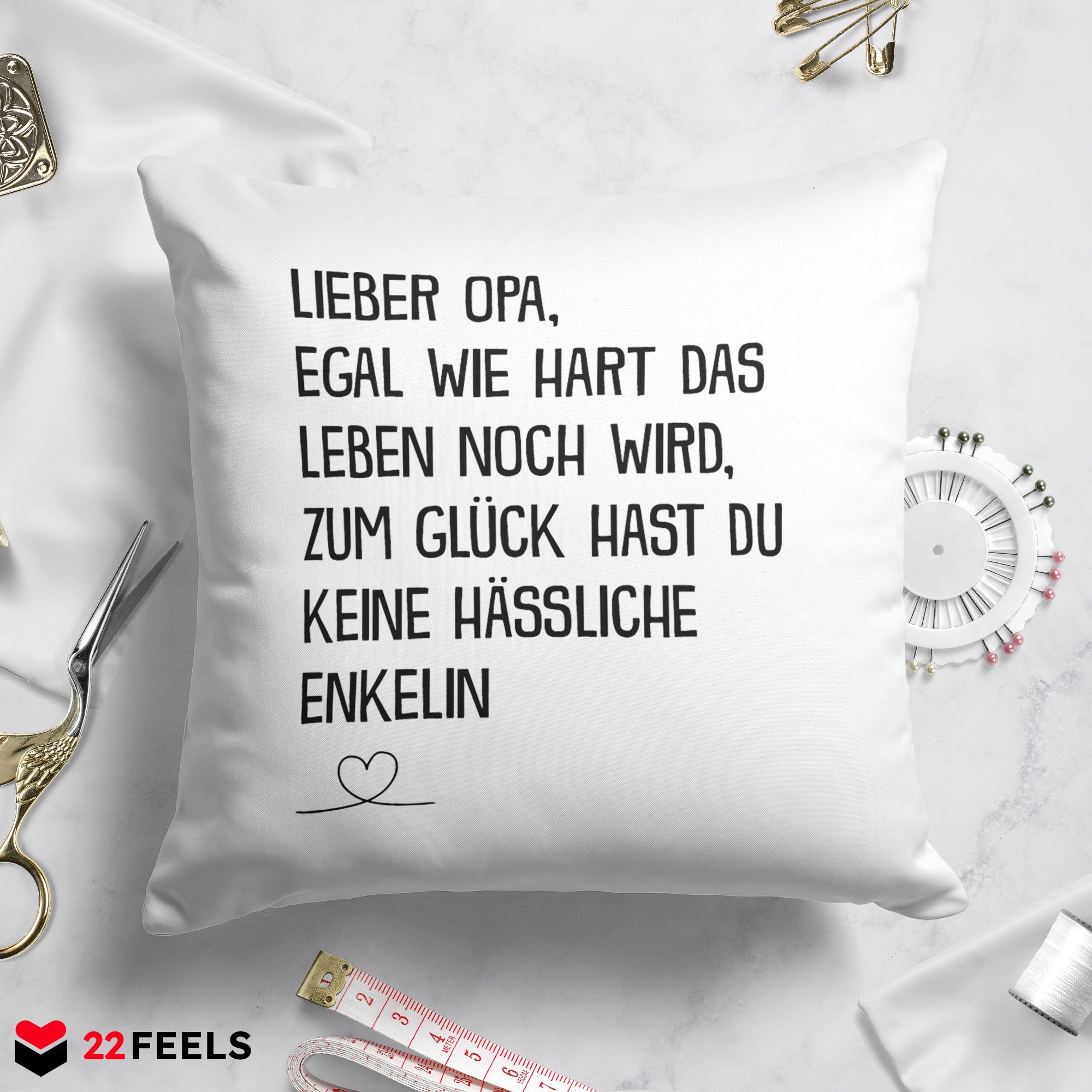 22Feels® Opa Geschenk von der Enkelin - Kissen mit Spruch (Weiss 40x40cm)-Kissen Weiss 40x40-22Feels