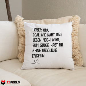 22Feels® Opa Geschenk von der Enkelin - Kissen mit Spruch (Weiss 40x40cm)-Kissen Weiss 40x40-22Feels
