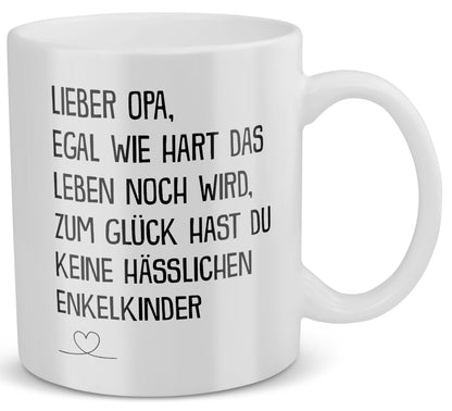 22Feels® Geschenk für Opas - Tasse mit Spruch: Egal Wie Hart (Weiss, 320ml)-Weisse Tasse 325ml-22Feels