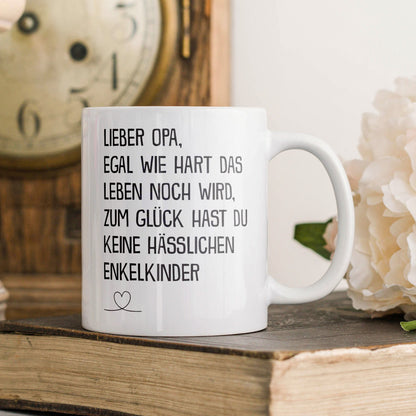 22Feels® Geschenk für Opas - Tasse mit Spruch: Egal Wie Hart (Weiss, 320ml)-Weisse Tasse 325ml-22Feels