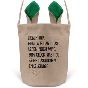 22Feels® Opa Osterkorb von Enkel Grossvater mit Henkel Ostergeschenk Tragetasche Ostern Deko Osternest Körbchen Hasenohren (Beige/Grün)-Ostern Tragetasche-22Feels