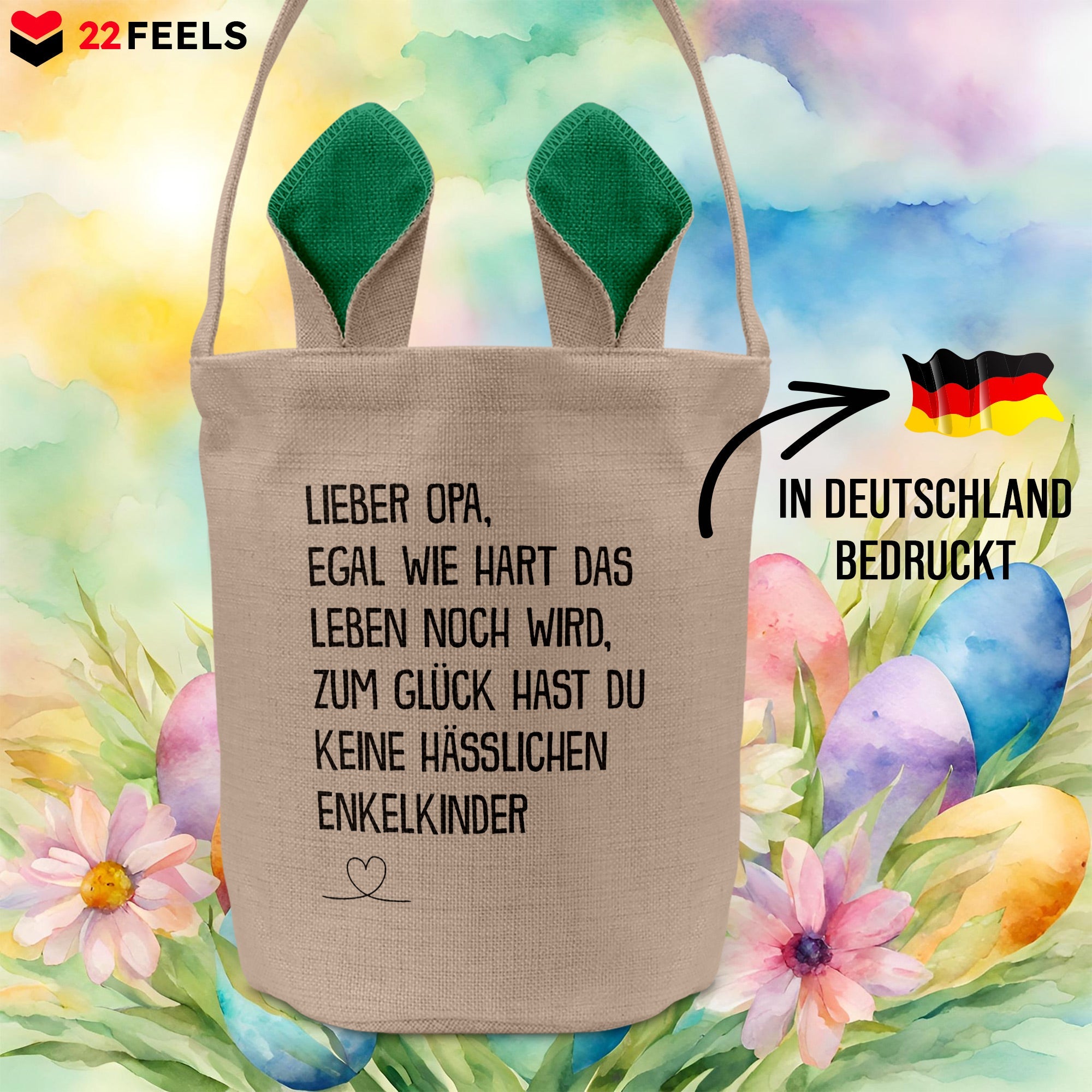 22Feels® Opa Osterkorb von Enkel Grossvater mit Henkel Ostergeschenk Tragetasche Ostern Deko Osternest Körbchen Hasenohren (Beige/Grün)-Ostern Tragetasche-22Feels