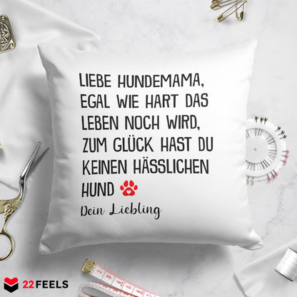 22Feels® Hundemama Geschenk für Dog Moms und Hunde Frauchen - Kissen mit Spruch (Weiss 40x40cm)-Kissen Weiss 40x40-22Feels
