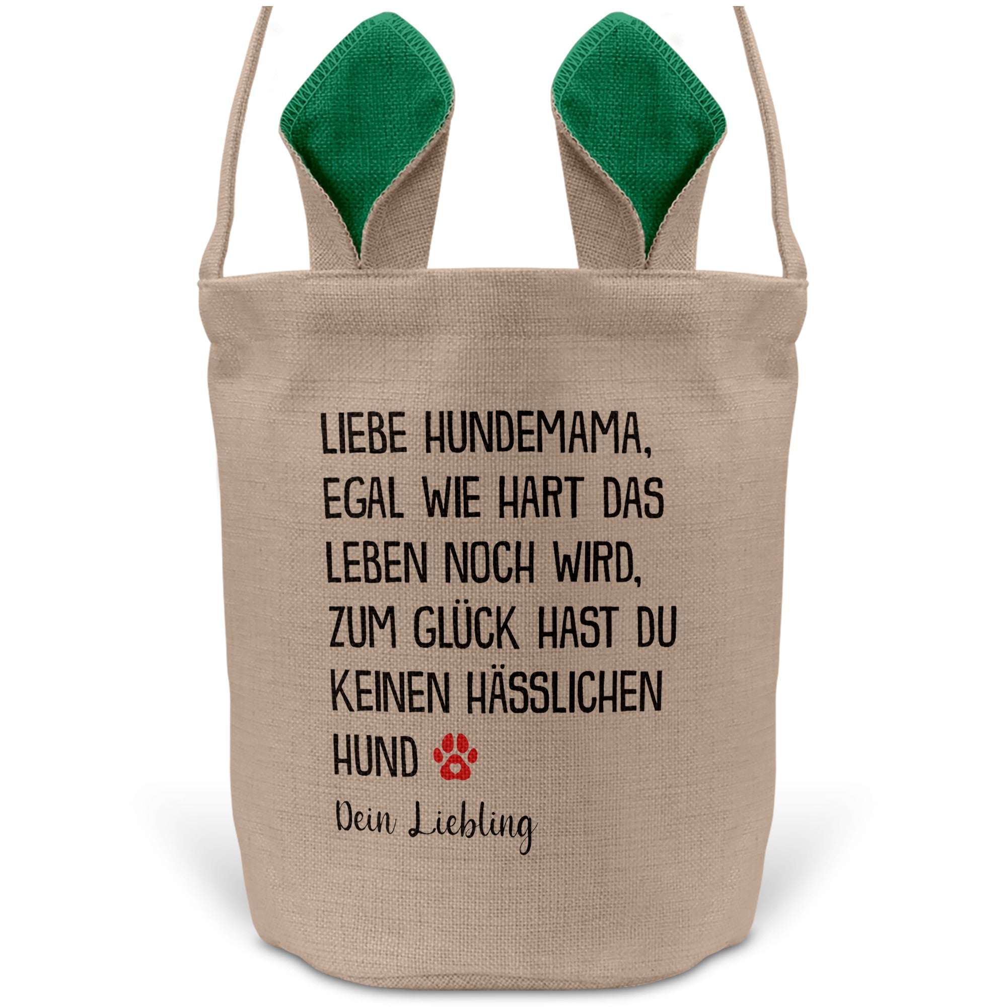 22Feels® Hundemama Frauchen Hunde Osterkorb mit Henkel Ostergeschenk Tragetasche Ostern Deko Osternest Körbchen Hasenohren (Beige/Grün)-Ostern Tragetasche-22Feels