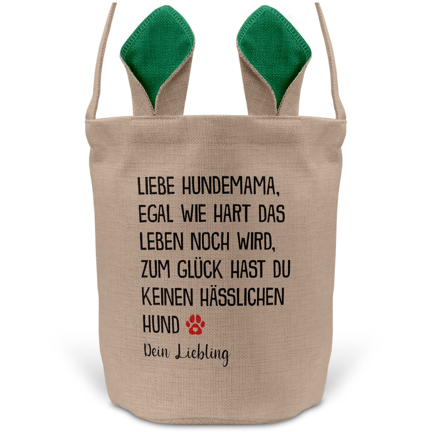 22Feels® Hundemama Frauchen Hunde Osterkorb mit Henkel Ostergeschenk Tragetasche Ostern Deko Osternest Körbchen Hasenohren (Beige/Grün)-Ostern Tragetasche-22Feels