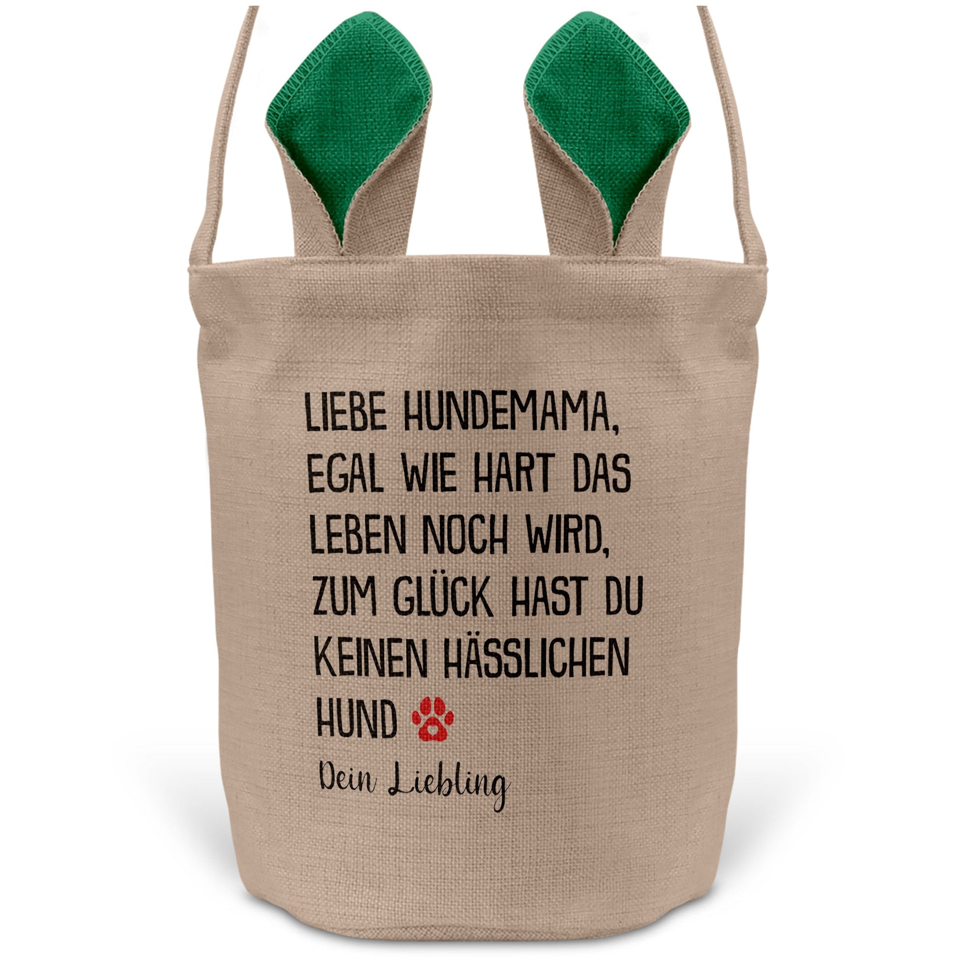 22Feels® Hundemama Frauchen Hunde Osterkorb mit Henkel Ostergeschenk Tragetasche Ostern Deko Osternest Körbchen Hasenohren (Beige/Grün)-Ostern Tragetasche-22Feels