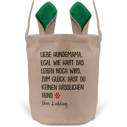 22Feels® Hundemama Frauchen Hunde Osterkorb mit Henkel Ostergeschenk Tragetasche Ostern Deko Osternest Körbchen Hasenohren (Beige/Grün)-Ostern Tragetasche-22Feels