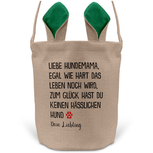 22Feels® Hundemama Frauchen Hunde Osterkorb mit Henkel Ostergeschenk Tragetasche Ostern Deko Osternest Körbchen Hasenohren (Beige/Grün)-Ostern Tragetasche-22Feels