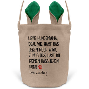 22Feels® Hundemama Frauchen Hunde Osterkorb mit Henkel Ostergeschenk Tragetasche Ostern Deko Osternest Körbchen Hasenohren (Beige/Grün)-Ostern Tragetasche-22Feels