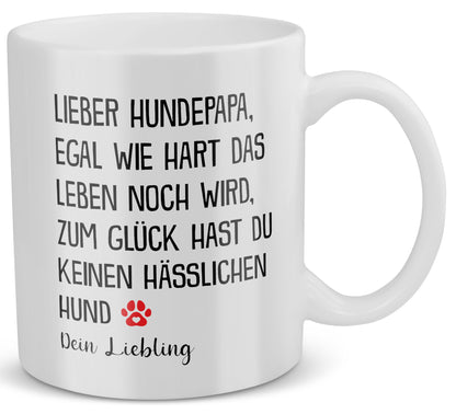 22Feels® Geschenk für Hundepapas - Tasse mit Spruch: Egal Wie Hart (Weiss, 320ml)-Weisse Tasse 320ml-22Feels