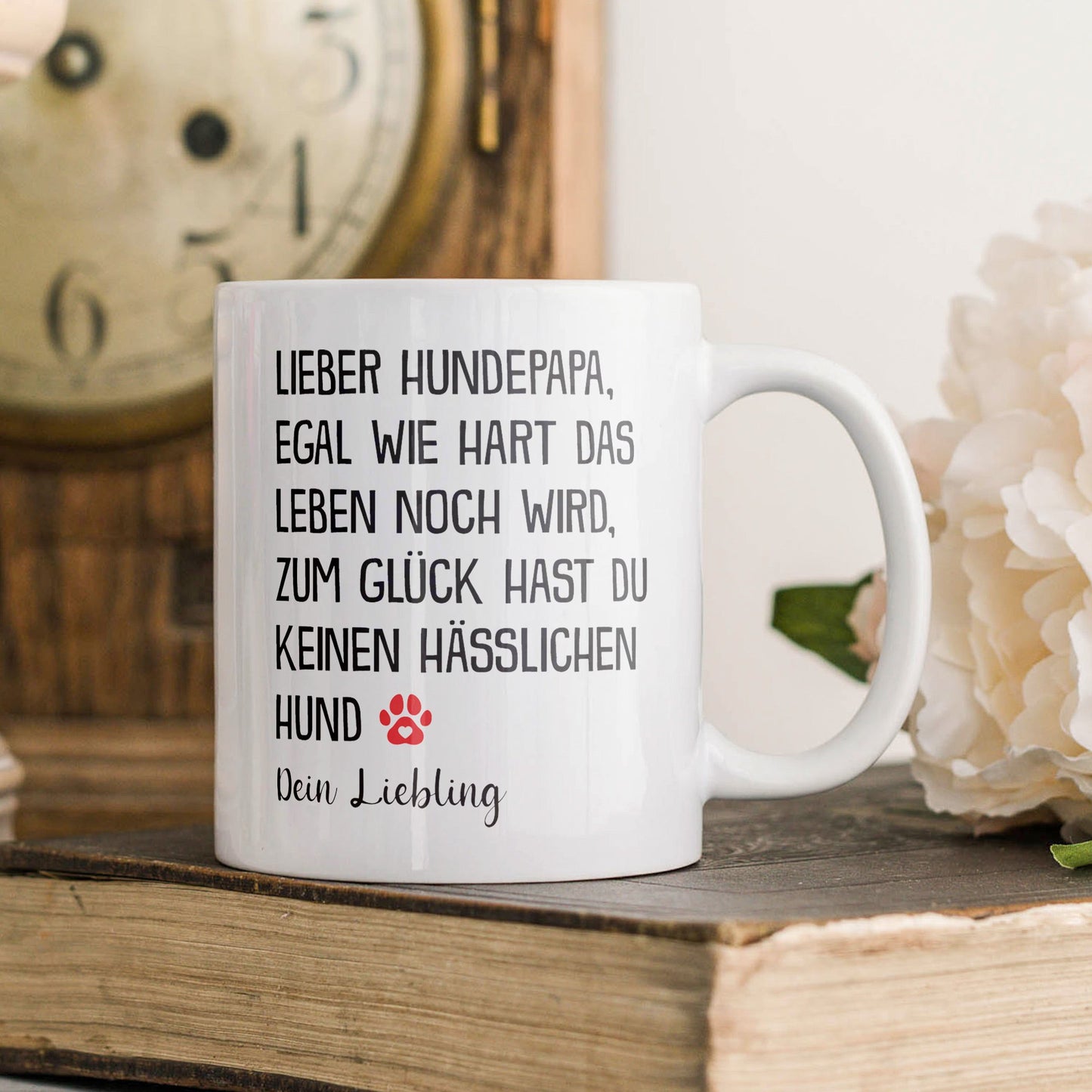 22Feels® Geschenk für Hundepapas - Tasse mit Spruch: Egal Wie Hart (Weiss, 320ml)-Weisse Tasse 320ml-22Feels