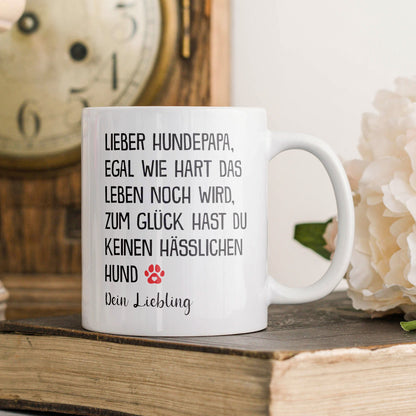 22Feels® Geschenk für Hundepapas - Tasse mit Spruch: Egal Wie Hart (Weiss, 320ml)-Weisse Tasse 320ml-22Feels
