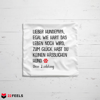 22Feels® Hundepapa Geschenk für Dog Dads und Hunde Herrchen - Kissen mit Spruch (Weiss 40x40cm)-Kissen Weiss 40x40-22Feels