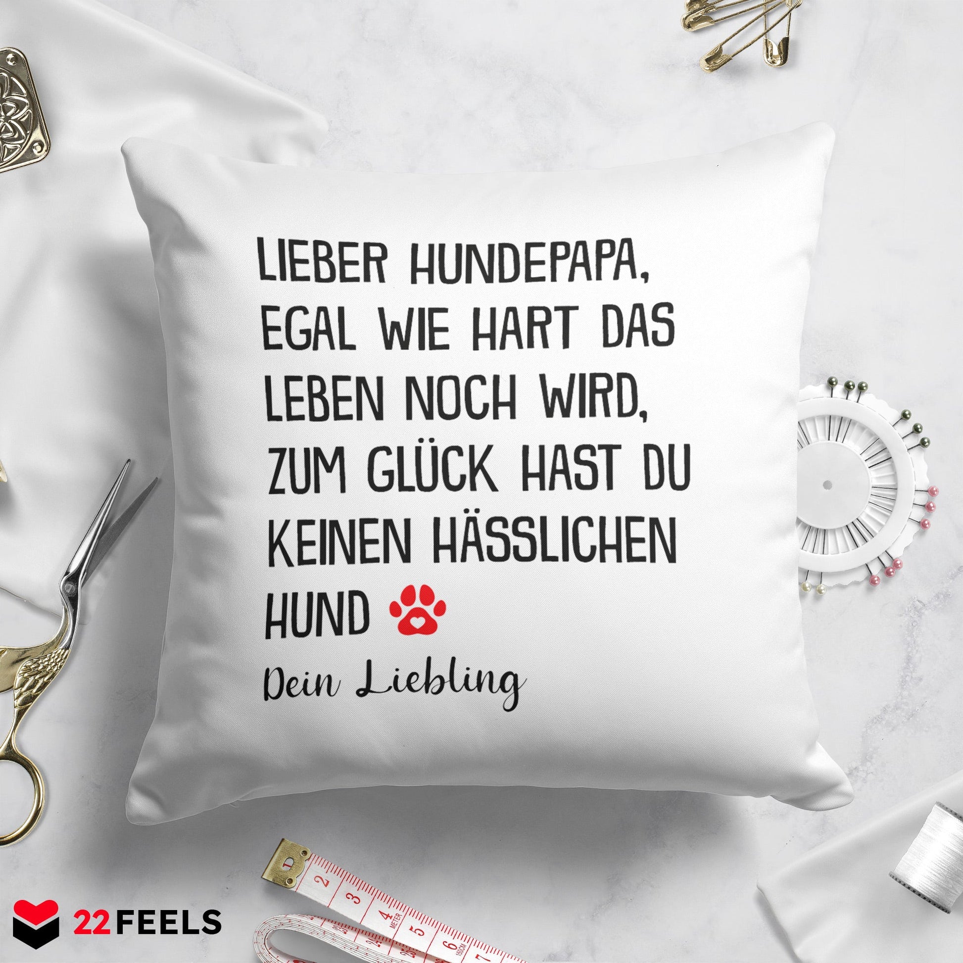22Feels® Hundepapa Geschenk für Dog Dads und Hunde Herrchen - Kissen mit Spruch (Weiss 40x40cm)-Kissen Weiss 40x40-22Feels