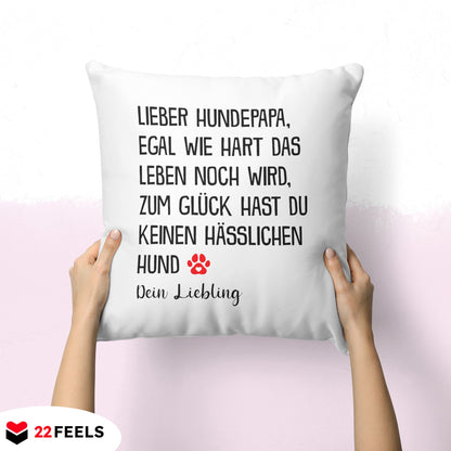 22Feels® Hundepapa Geschenk für Dog Dads und Hunde Herrchen - Kissen mit Spruch (Weiss 40x40cm)-Kissen Weiss 40x40-22Feels