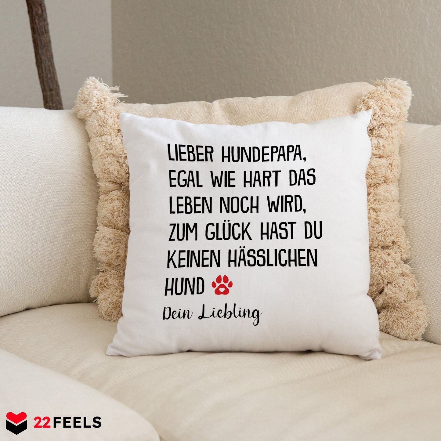 22Feels® Hundepapa Geschenk für Dog Dads und Hunde Herrchen - Kissen mit Spruch (Weiss 40x40cm)-Kissen Weiss 40x40-22Feels