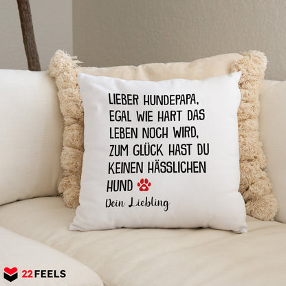 22Feels® Hundepapa Geschenk für Dog Dads und Hunde Herrchen - Kissen mit Spruch (Weiss 40x40cm)-Kissen Weiss 40x40-22Feels