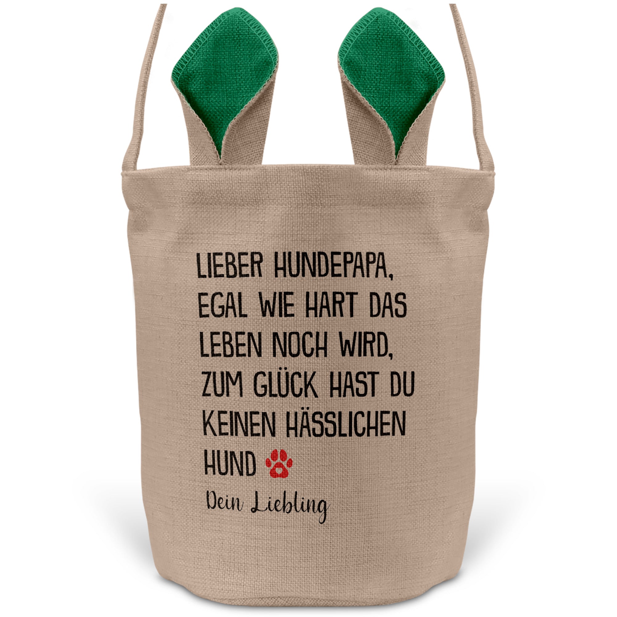 22Feels® Hundepapa Herrchen Hunde Osterkorb mit Henkel Ostergeschenk Tragetasche Ostern Deko Osternest Körbchen Hasenohren (Beige/Grün)-Ostern Tragetasche-22Feels