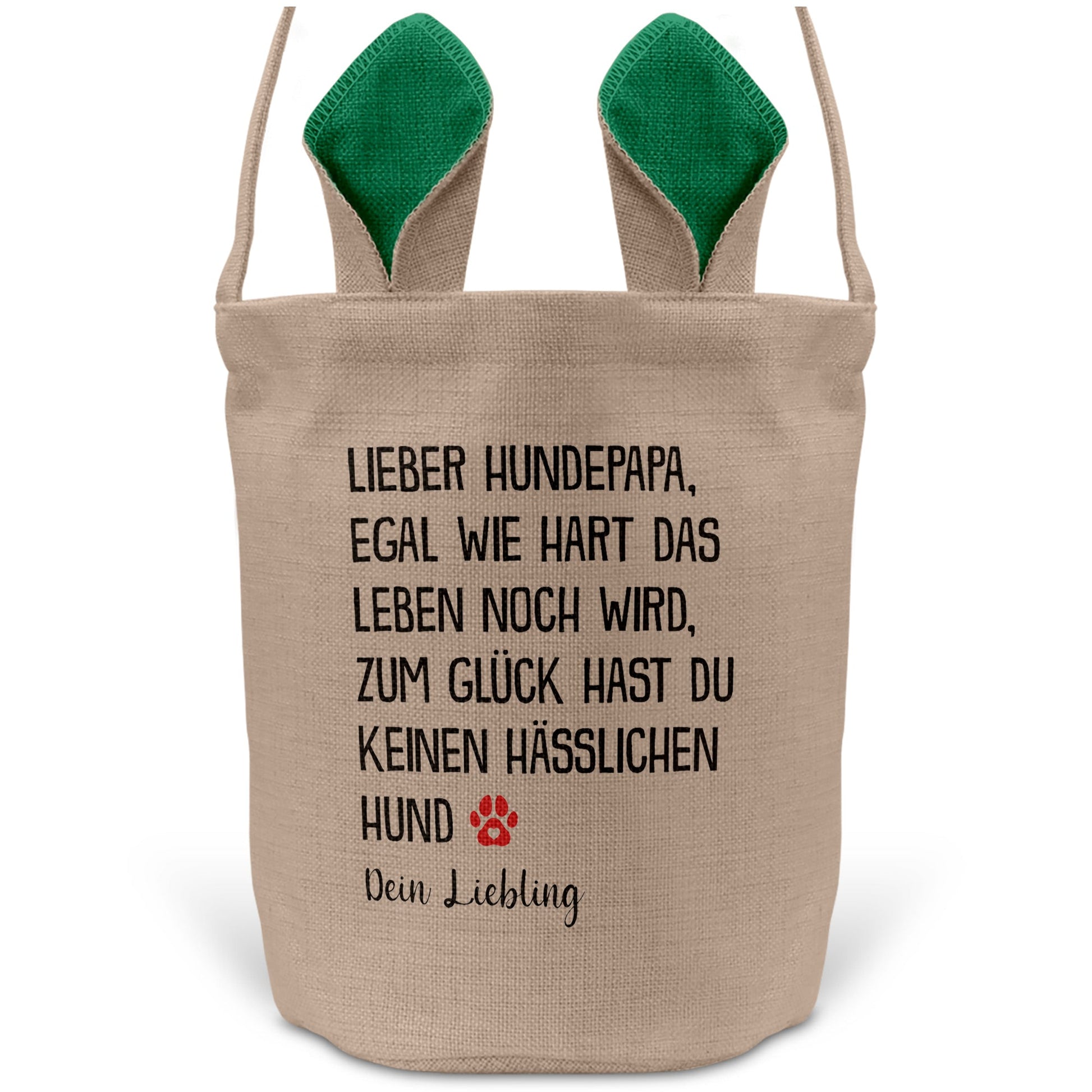 22Feels® Hundepapa Herrchen Hunde Osterkorb mit Henkel Ostergeschenk Tragetasche Ostern Deko Osternest Körbchen Hasenohren (Beige/Grün)-Ostern Tragetasche-22Feels