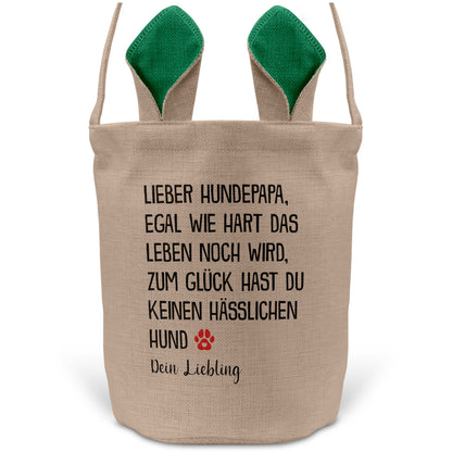 22Feels® Hundepapa Herrchen Hunde Osterkorb mit Henkel Ostergeschenk Tragetasche Ostern Deko Osternest Körbchen Hasenohren (Beige/Grün)-Ostern Tragetasche-22Feels