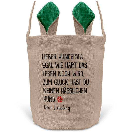 22Feels® Hundepapa Herrchen Hunde Osterkorb mit Henkel Ostergeschenk Tragetasche Ostern Deko Osternest Körbchen Hasenohren (Beige/Grün)-Ostern Tragetasche-22Feels