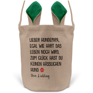 22Feels® Hundepapa Herrchen Hunde Osterkorb mit Henkel Ostergeschenk Tragetasche Ostern Deko Osternest Körbchen Hasenohren (Beige/Grün)-Ostern Tragetasche-22Feels