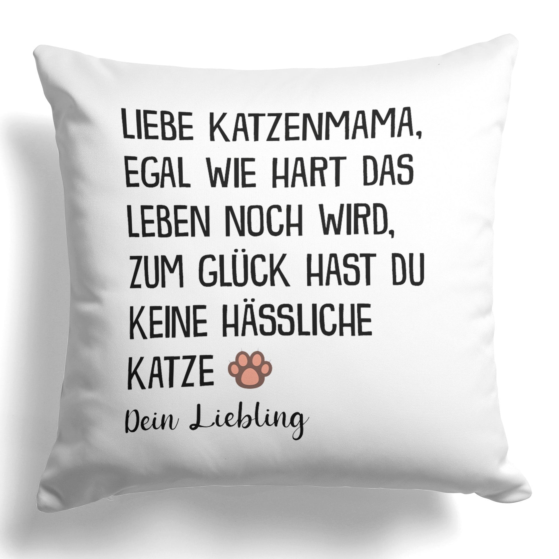 22Feels® Katzenmama Geschenk für Cat Moms und Katzen-Frauchen - Kissen mit Spruch (Weiss 40x40cm)-Kissen Weiss 40x40-22Feels