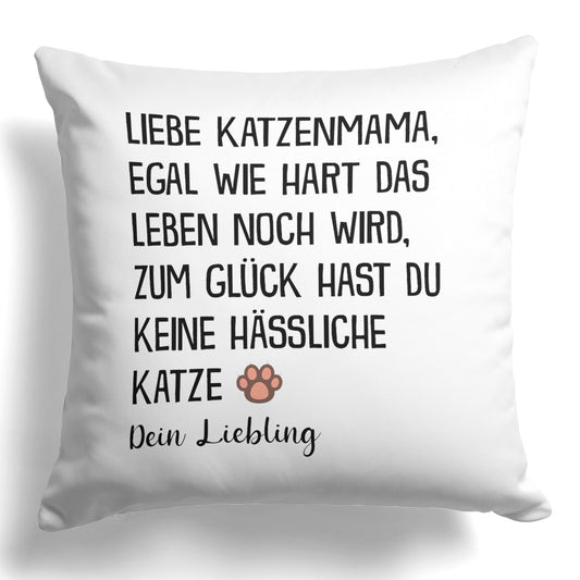 22Feels® Katzenmama Geschenk für Cat Moms und Katzen-Frauchen - Kissen mit Spruch (Weiss 40x40cm)-Kissen Weiss 40x40-22Feels