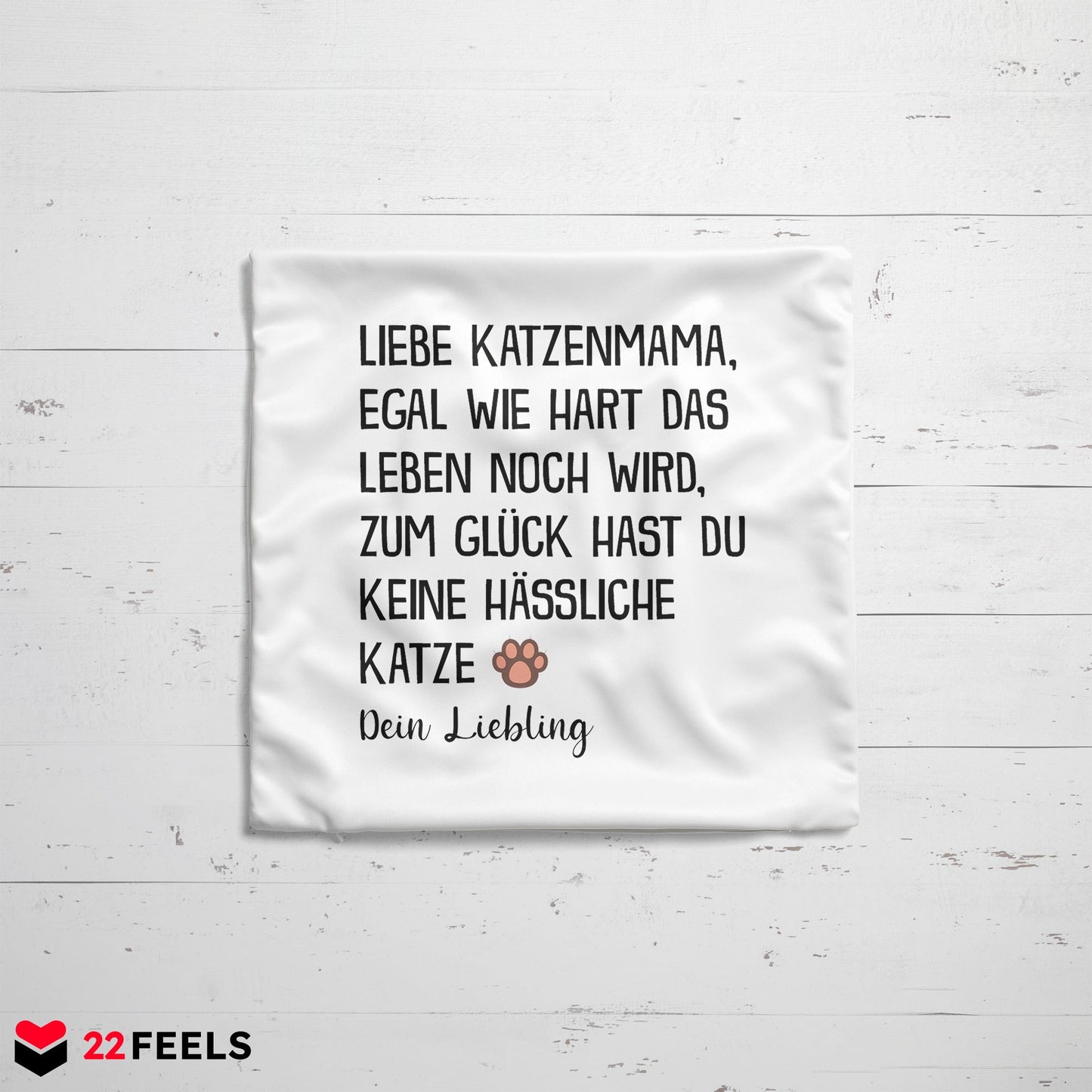 22Feels® Katzenmama Geschenk für Cat Moms und Katzen-Frauchen - Kissen mit Spruch (Weiss 40x40cm)-Kissen Weiss 40x40-22Feels