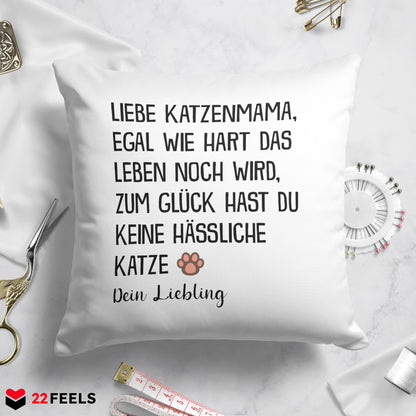 22Feels® Katzenmama Geschenk für Cat Moms und Katzen-Frauchen - Kissen mit Spruch (Weiss 40x40cm)-Kissen Weiss 40x40-22Feels