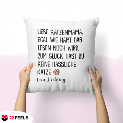 22Feels® Katzenmama Geschenk für Cat Moms und Katzen-Frauchen - Kissen mit Spruch (Weiss 40x40cm)-Kissen Weiss 40x40-22Feels