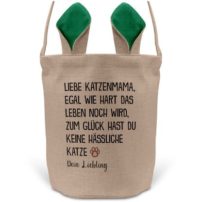 22Feels® Katzenmama Frauchen Katzen Osterkorb mit Henkel Ostergeschenk Tragetasche Ostern Deko Osternest Körbchen Hasenohren (Beige/Grün)-Ostern Tragetasche-22Feels