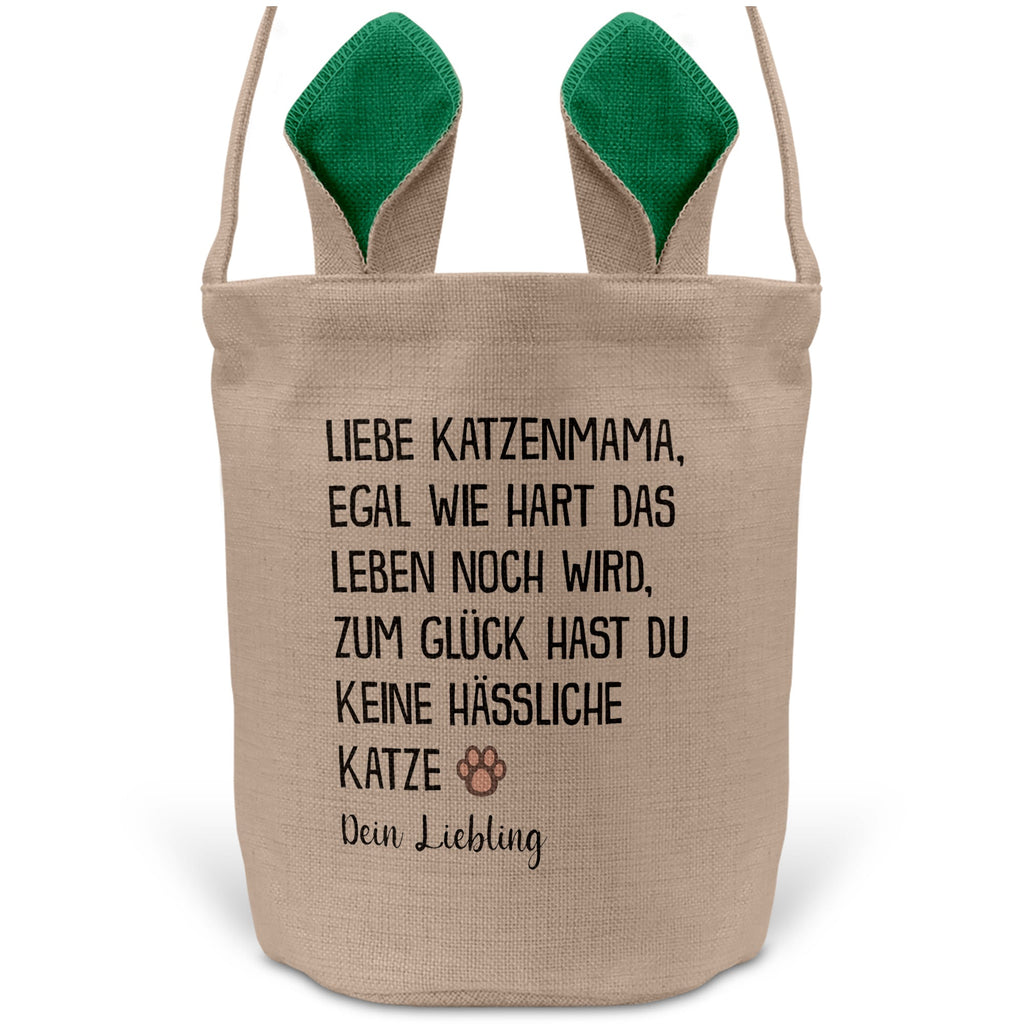 22Feels® Katzenmama Frauchen Katzen Osterkorb mit Henkel Ostergeschenk Tragetasche Ostern Deko Osternest Körbchen Hasenohren (Beige/Grün)-Ostern Tragetasche-22Feels