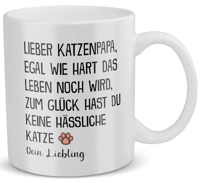 22Feels® Geschenk für Katzenpapa - Tasse mit Spruch: Egal Wie Hart (Weiss, 320ml)-Weisse Tasse 320ml-22Feels
