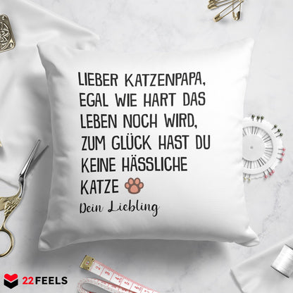 22Feels® Katzenpapa Geschenk für Cat Dads und Katzen-Herrchen - Kissen mit Spruch (Weiss 40x40cm)-Kissen Weiss 40x40-22Feels