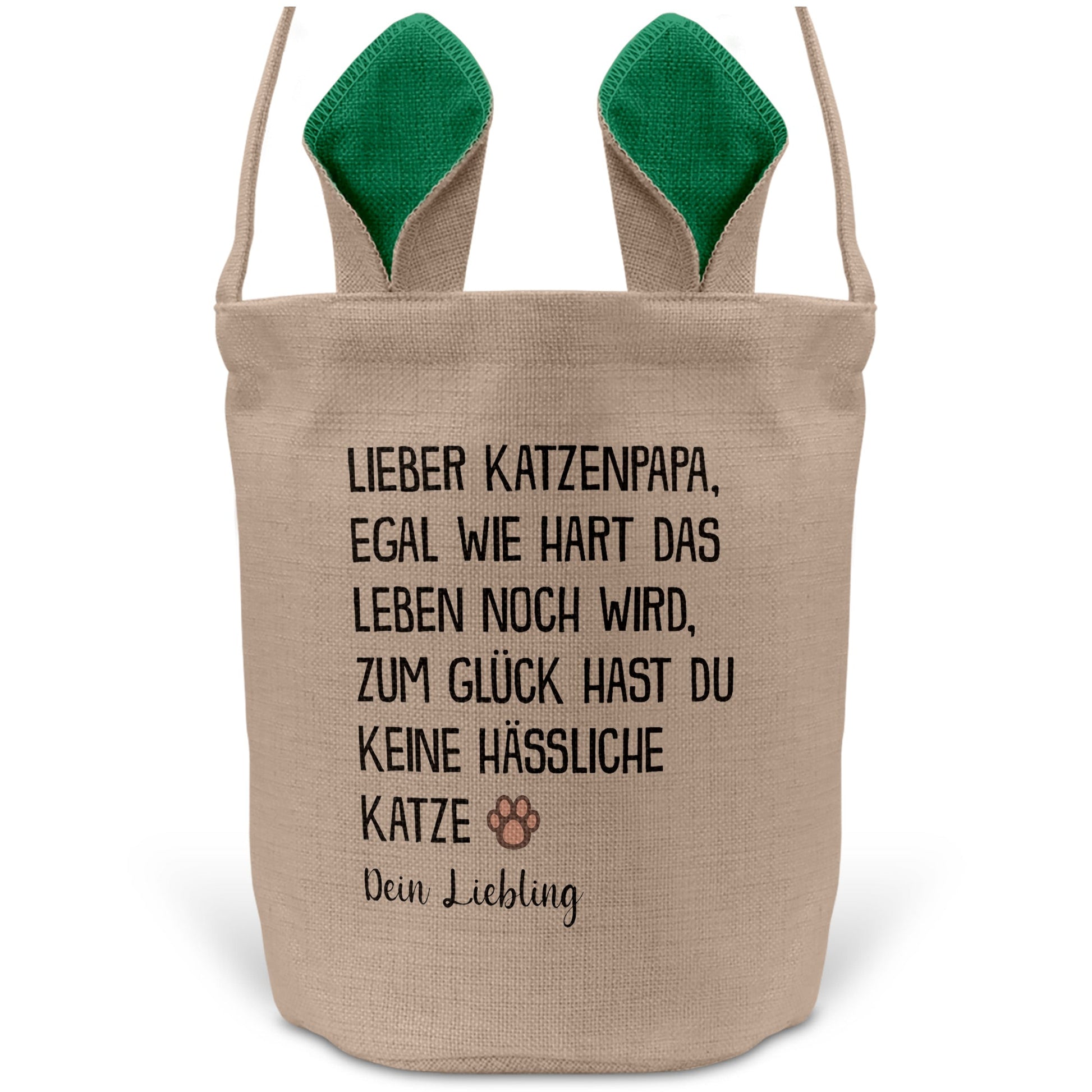 22Feels® Katzenpapa Herrchen Katzen Osterkorb mit Henkel Ostergeschenk Tragetasche Ostern Deko Osternest Körbchen Hasenohren (Beige/Grün)-Ostern Tragetasche-22Feels