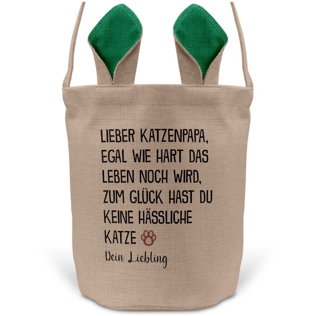 22Feels® Katzenpapa Herrchen Katzen Osterkorb mit Henkel Ostergeschenk Tragetasche Ostern Deko Osternest Körbchen Hasenohren (Beige/Grün)-Ostern Tragetasche-22Feels