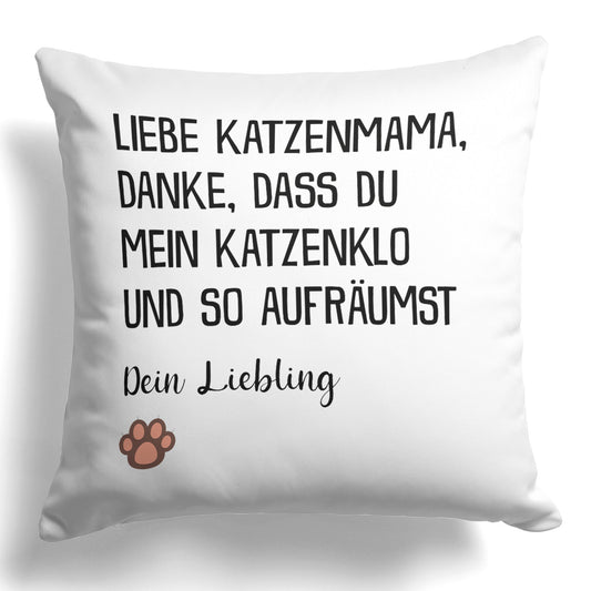 22Feels® Katzenmama Geschenk für Cat Moms und Katzen-Frauchen - Kissen mit Spruch (Weiss 40x40cm)-Kissen Weiss 40x40-22Feels