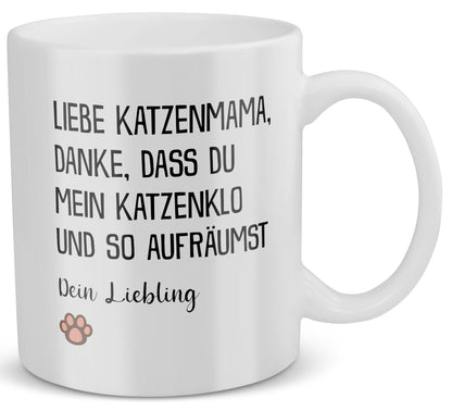 22Feels® Geschenk für Katzenmama - Tasse mit Spruch: Danke, Dass Du Mein Katzenklo aufräumst (Weiss, 320ml)-Weisse Tasse 320ml-22Feels