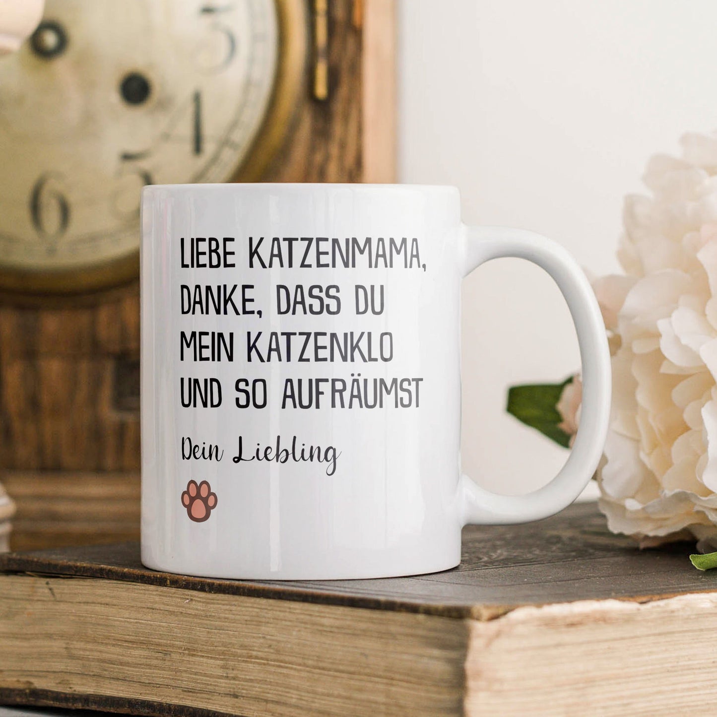 22Feels® Geschenk für Katzenmama - Tasse mit Spruch: Danke, Dass Du Mein Katzenklo aufräumst (Weiss, 320ml)-Weisse Tasse 320ml-22Feels
