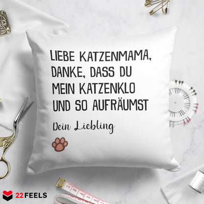 22Feels® Katzenmama Geschenk für Cat Moms und Katzen-Frauchen - Kissen mit Spruch (Weiss 40x40cm)-Kissen Weiss 40x40-22Feels