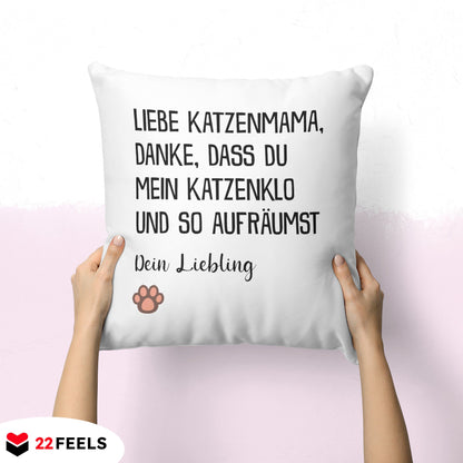 22Feels® Katzenmama Geschenk für Cat Moms und Katzen-Frauchen - Kissen mit Spruch (Weiss 40x40cm)-Kissen Weiss 40x40-22Feels