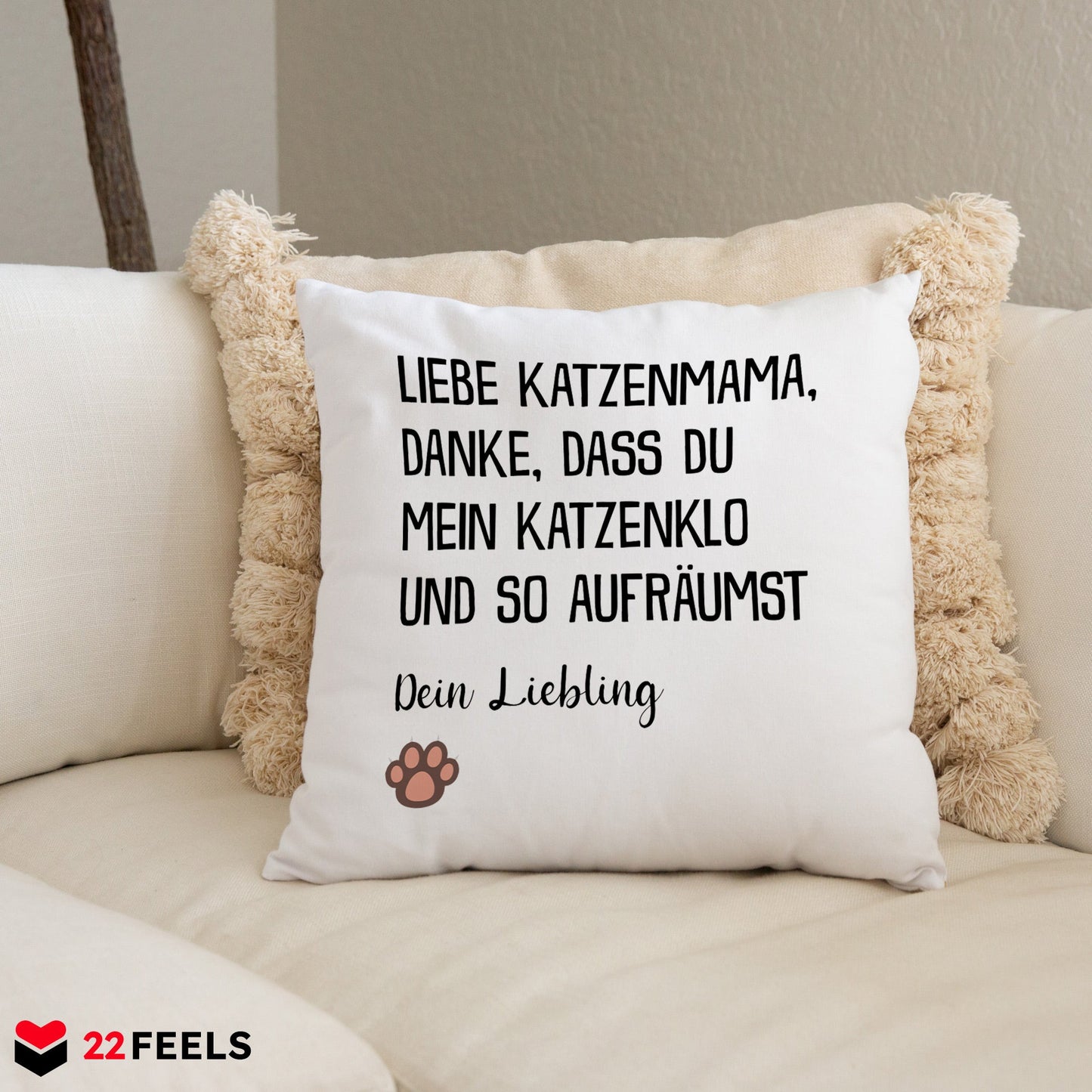 22Feels® Katzenmama Geschenk für Cat Moms und Katzen-Frauchen - Kissen mit Spruch (Weiss 40x40cm)-Kissen Weiss 40x40-22Feels