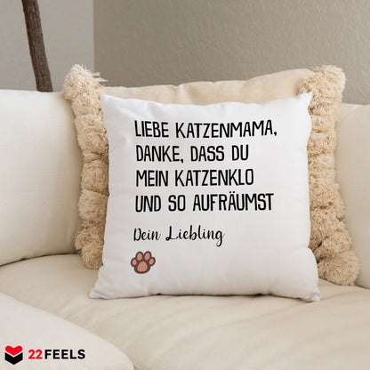 22Feels® Katzenmama Geschenk für Cat Moms und Katzen-Frauchen - Kissen mit Spruch (Weiss 40x40cm)-Kissen Weiss 40x40-22Feels