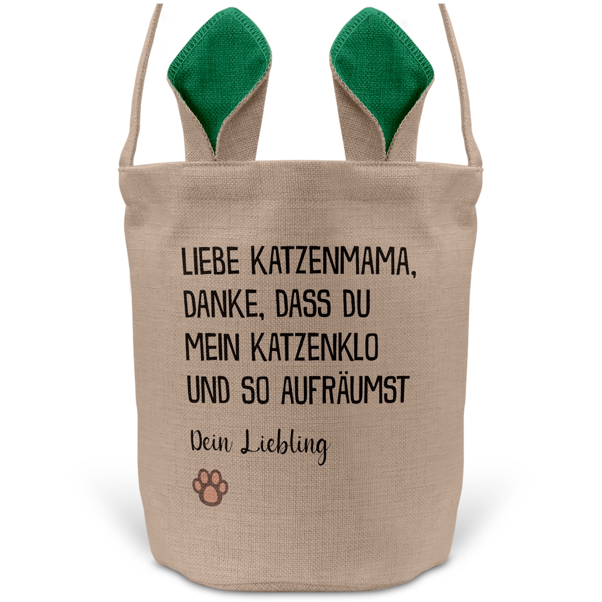 22Feels® Katzenmama Frauchen Katzen Osterkorb mit Henkel Ostergeschenk Tragetasche Ostern Deko Osternest Körbchen Hasenohren (Beige/Grün)-Ostern Tragetasche-22Feels