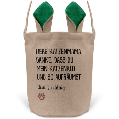 22Feels® Katzenmama Frauchen Katzen Osterkorb mit Henkel Ostergeschenk Tragetasche Ostern Deko Osternest Körbchen Hasenohren (Beige/Grün)-Ostern Tragetasche-22Feels