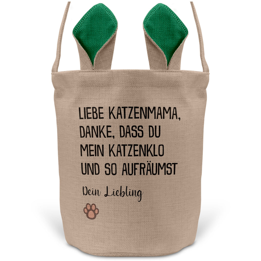 22Feels® Katzenmama Frauchen Katzen Osterkorb mit Henkel Ostergeschenk Tragetasche Ostern Deko Osternest Körbchen Hasenohren (Beige/Grün)-Ostern Tragetasche-22Feels